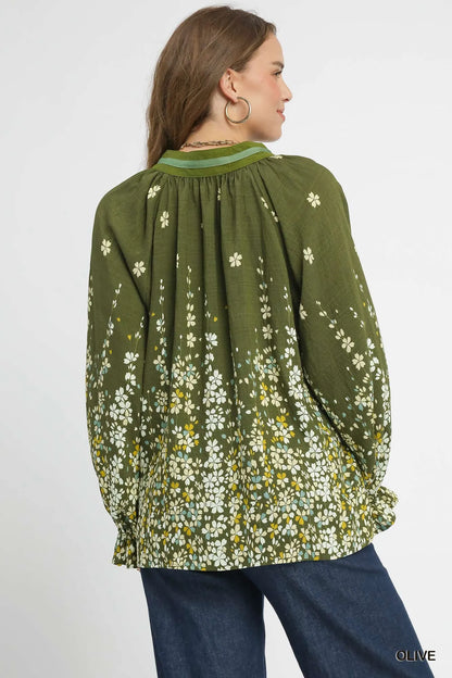 Blouse with Balloon Sleeves Floral Vine Print at In Style Chics Boutique 