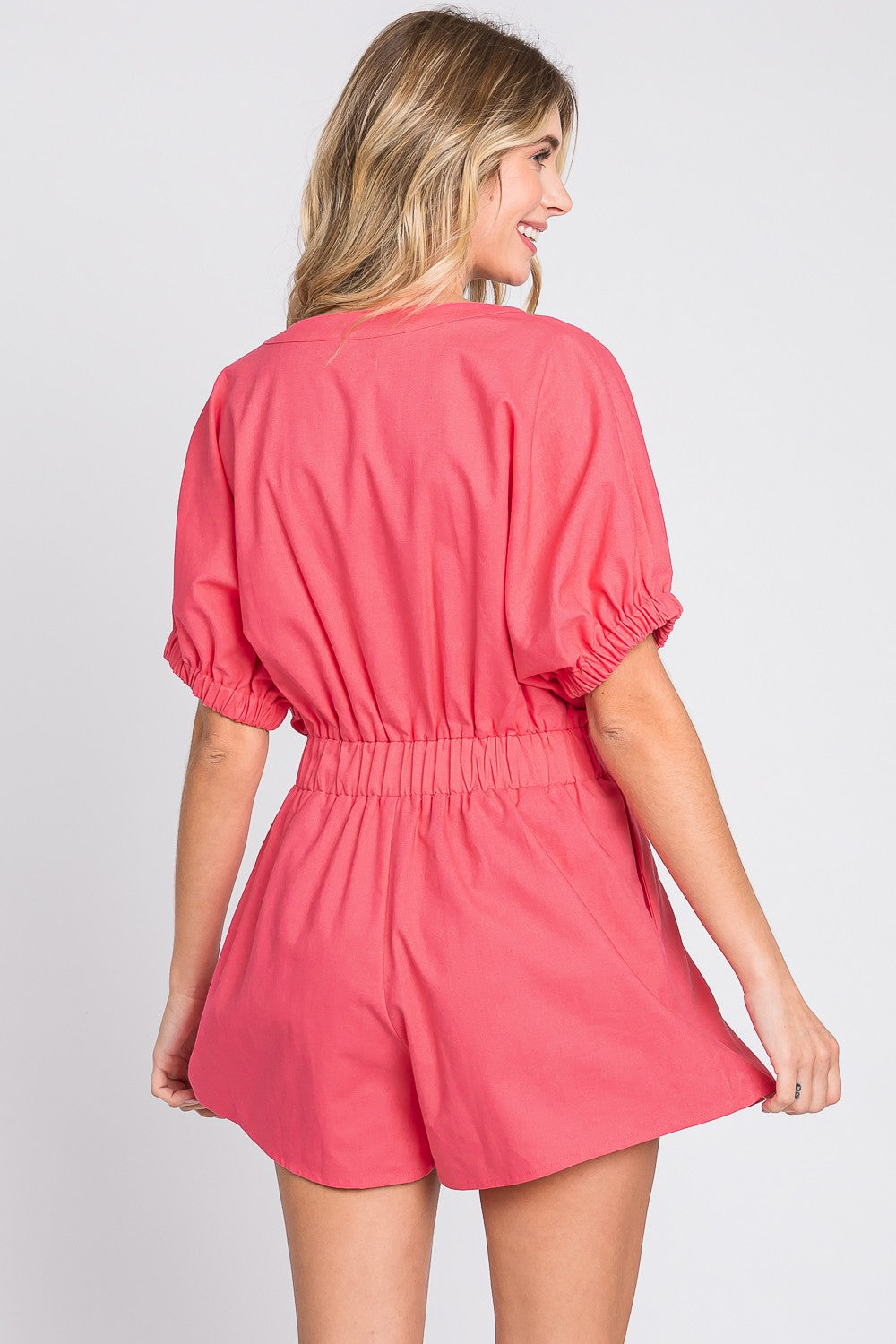 GeeGee Half Button V-Neck Linen Romper - In Style Chics Boutique LLC