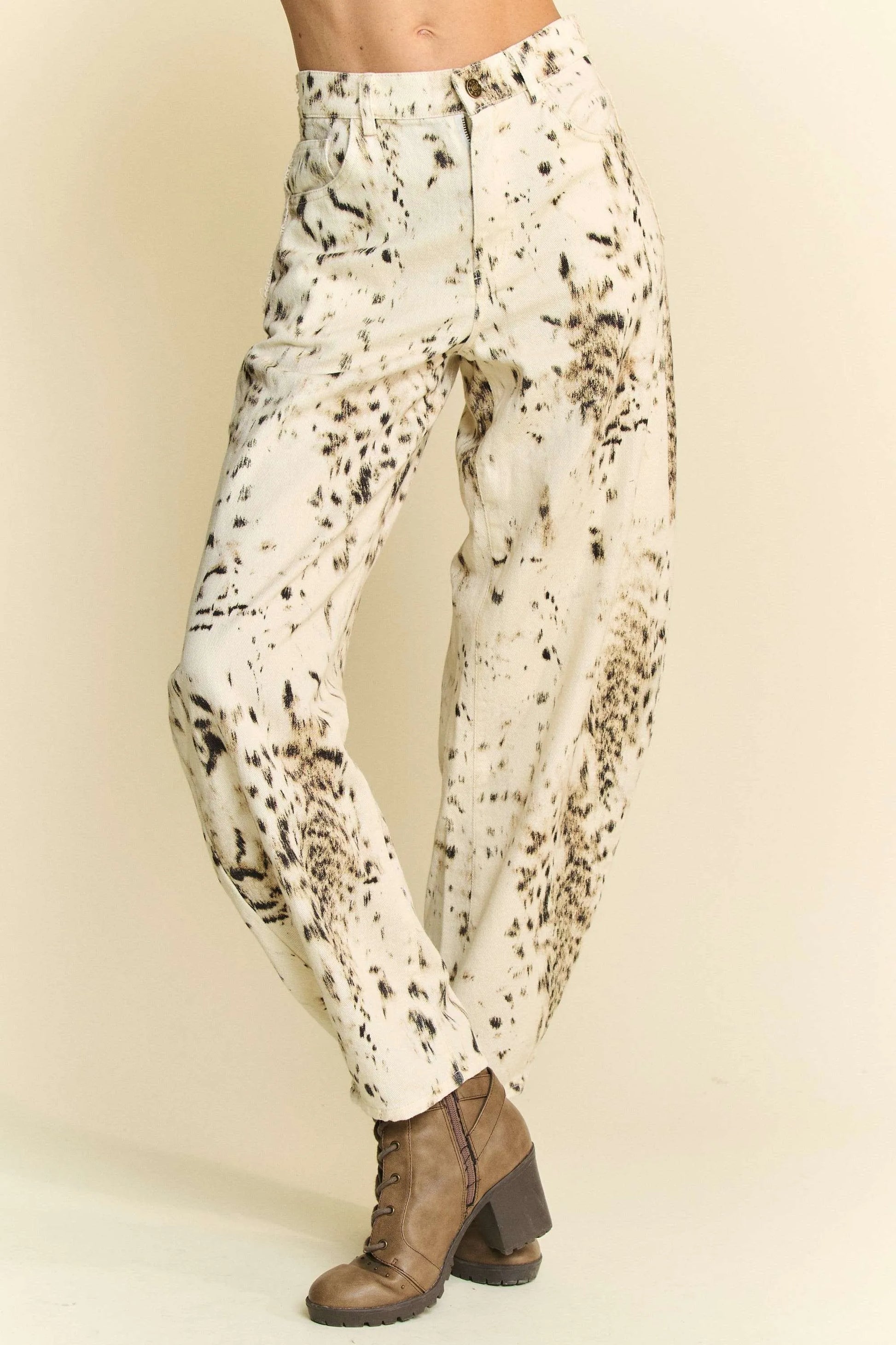 Barrel Pants, Abstract Tie Dye Dot Lace Detail - In Style Chics Boutique Women's Juniors Clothes 