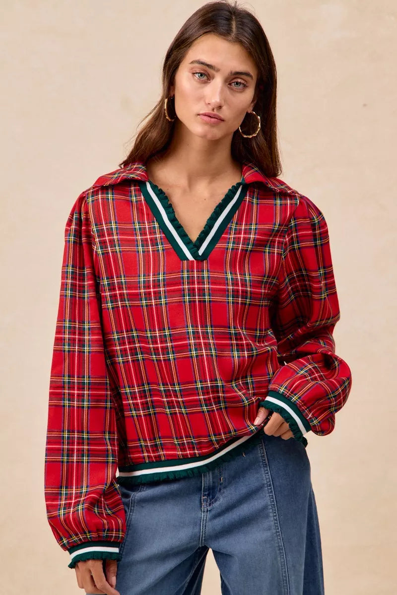 Christmas Plaid Collared Top with Ruffled Detail at In Style Chics Boutique 🎁