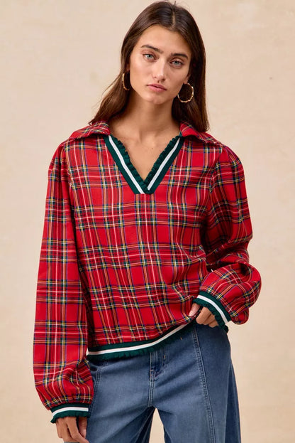 Christmas Plaid Collared Top with Ruffled Detail at In Style Chics Boutique 🎁