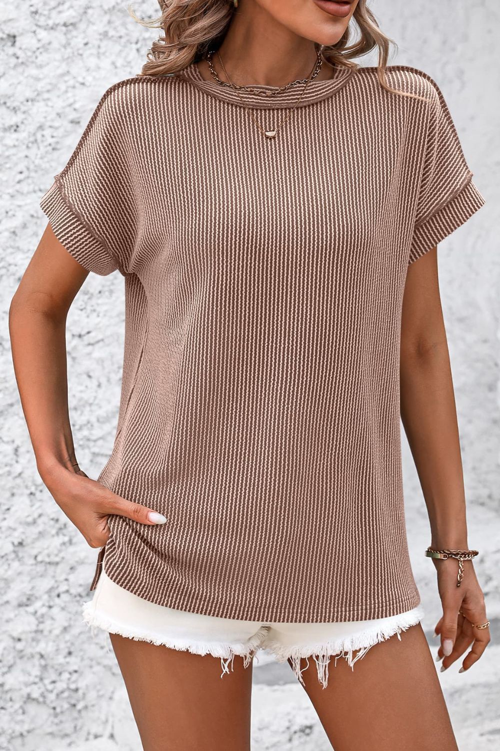 Striped Round Neck Short Sleeve T-Shirt - More Colors! - In Style Chics Boutique LLC