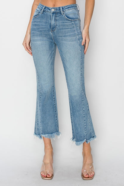 RISEN Full Size High Rise Frayed Hem Flare Jeans - In Style Chics Boutique LLC