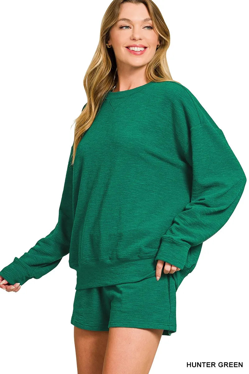 Slub Long Sleeve Top and Shorts Set at In Style Chics Boutique Fall Fashion Everyday Basics 