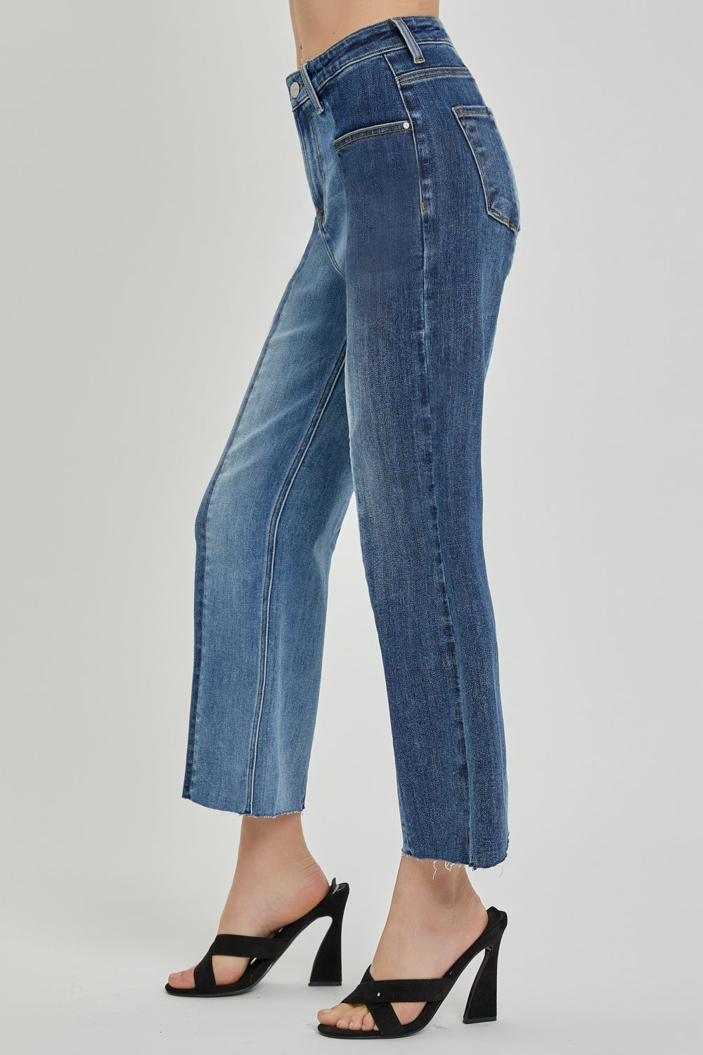 RISEN Full Size Mid-Rise Waist Two-Tones Jeans with Pockets - In Style Chics Boutique LLC