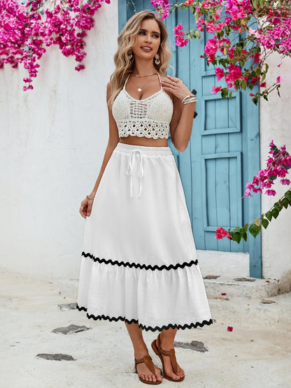 Tied Contrast Trim High Waist Skirt - In Style Chics Boutique LLC