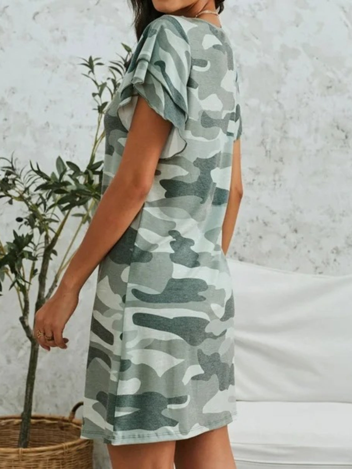 Camouflage Round Neck Short Sleeve Mini Dress - In Style Chics Boutique LLC