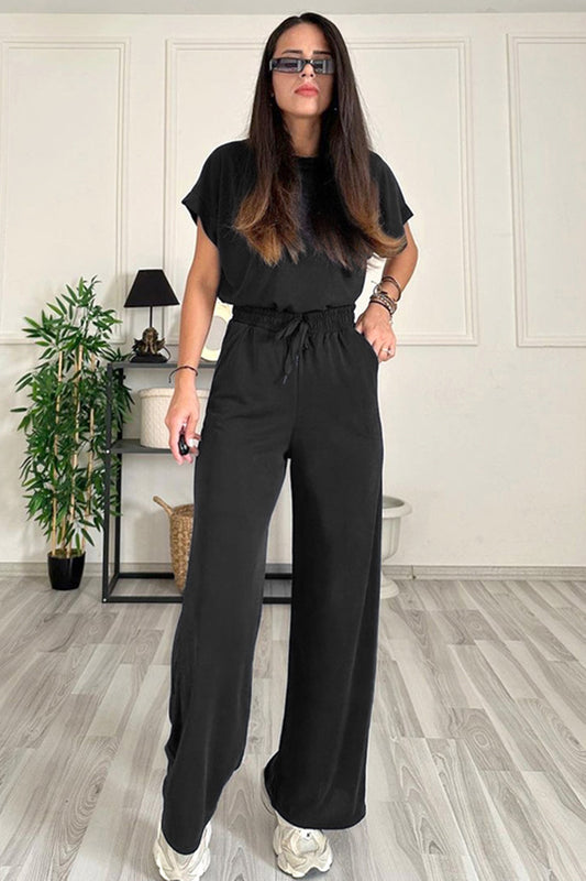 Round Neck Short Sleeve Top and Drawstring Pants Set - In Style Chics Boutique LLC