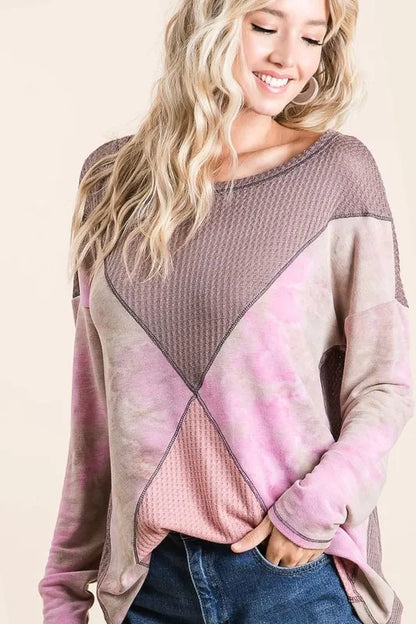 Thermal Waffle Color Block Top with Tie Dye Shop Cute Fall Styles at In Style Chics Boutique