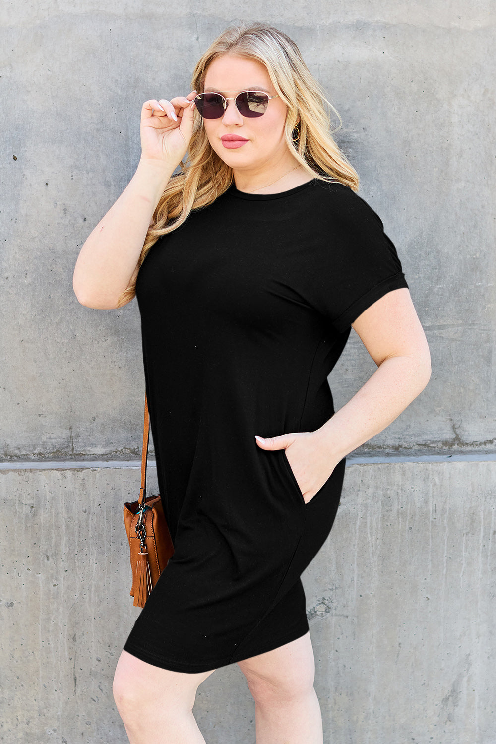 Basic Bae Bamboo Full Size Round Neck Short Sleeve Dress with Pockets - In Style Chics Boutique LLC