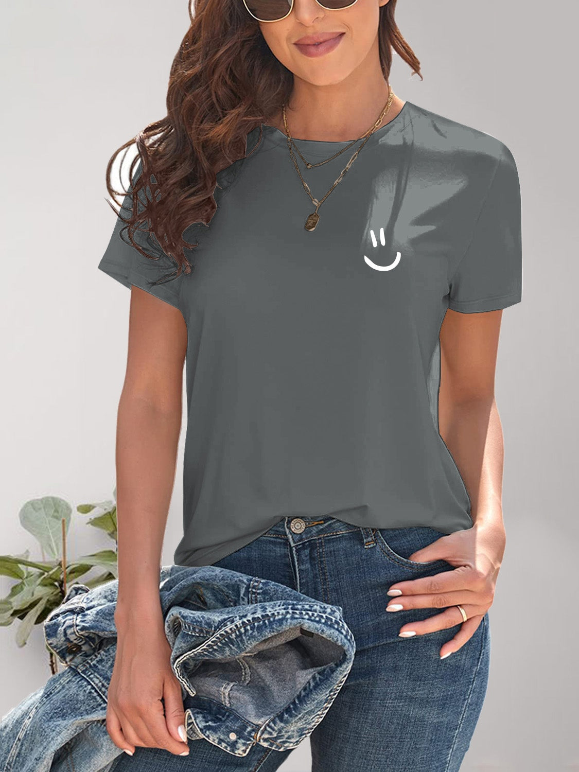 Smile Graphic Round Neck Short Sleeve T-Shirt - In Style Chics Boutique LLC