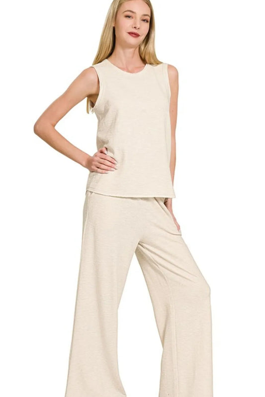 Cotton Slub Tank & Pants Set - Summer Outfits - In Style Chics Boutique Women's Juniors Apparel Online 