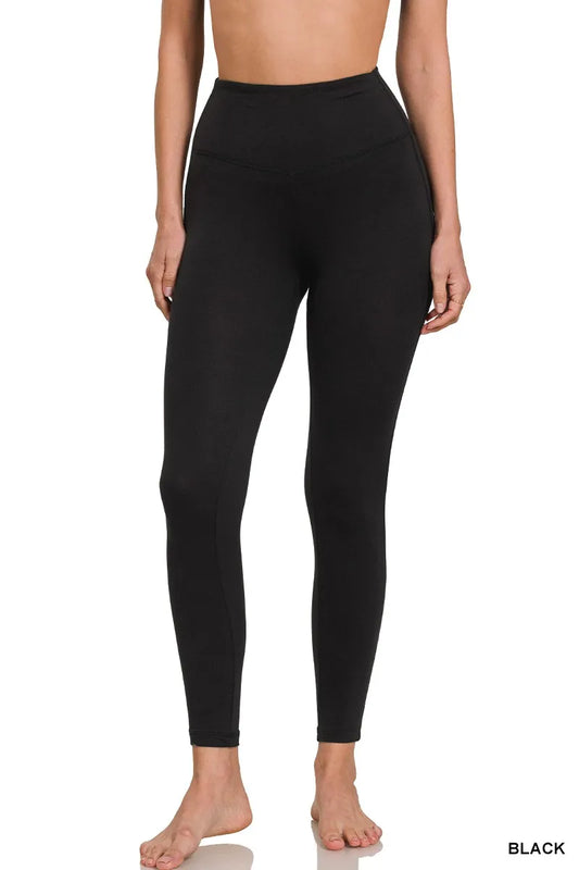 Black Leggings, Brushed Microfiber Full Length - In Style Chics Boutique 