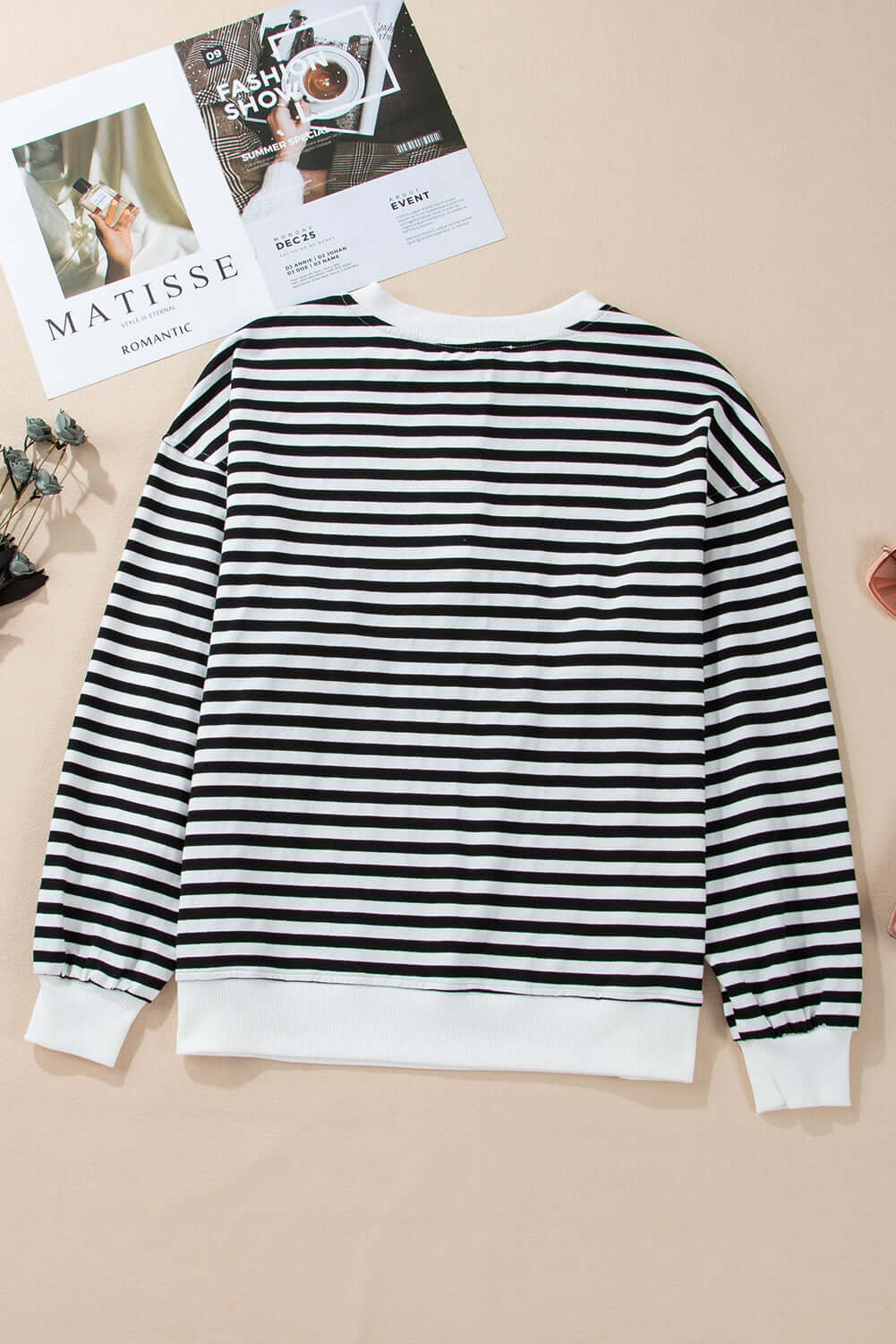 White Stripe Buttoned Crew Neck Oversized Sweatshirt - In Style Chics Boutique 