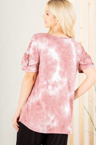 Ruffled Sleeve Tie Dye Top - In Style Chics Boutique Women's Juniors Plus Size Online Fashion 