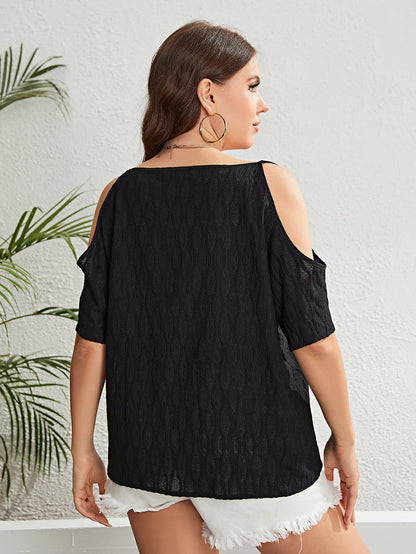 Plus Size Boat Neck Cold-Shoulder Blouse - In Style Chics Boutique LLC