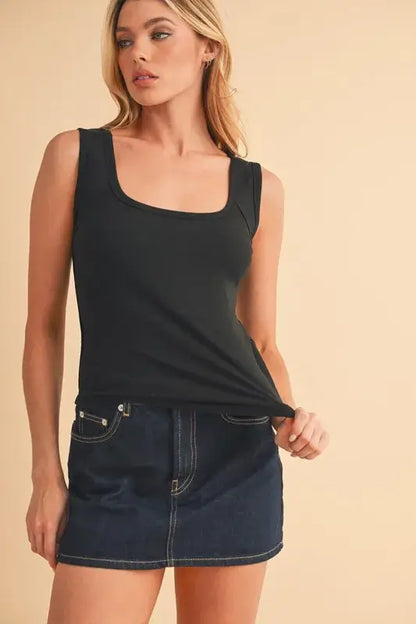 Square Neck Wide Strap Black Tank - In Style Chics Boutique Women's Juniors Apparel Online In Style Clothes