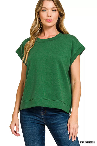 Zenana Scuba Short Sleeve Sweatshirt in Dark Green 