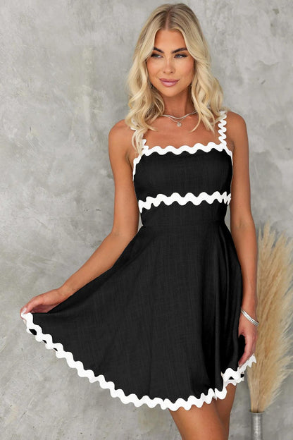 Contrast Trim Square Neck Mini Dress - In Style Chics Boutique LLC