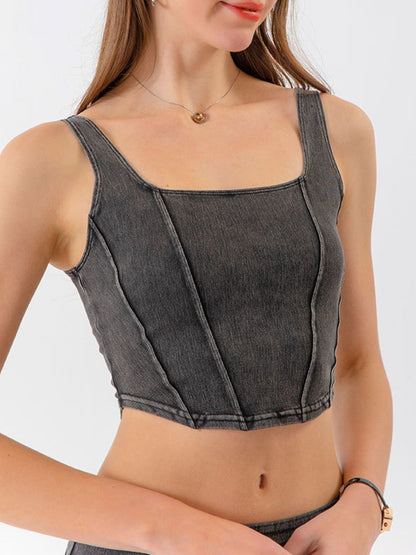 Seam Detail Cropped Denim Tank - In Style Chics Boutique LLC