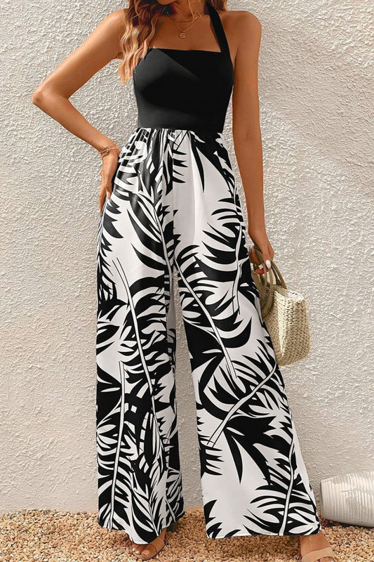 Printed Halter Wide Leg Jumpsuit - In Style Chics Boutique LLC