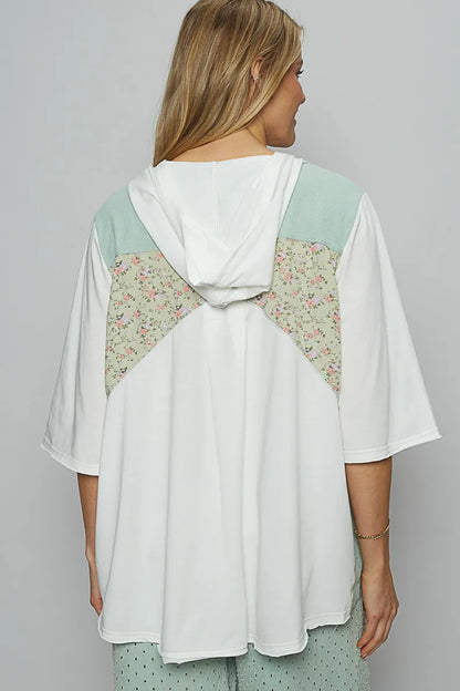 Lace-Up Hooded T-Shirt with Paisley Panel Detail at In Style Chics Boutique 