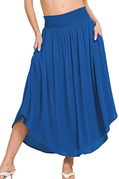 Maxi Skirt W Pockets, Woven Crinkle Smocked Waist - In Style Chics Boutique 