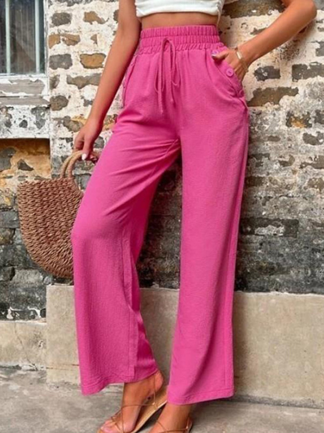 Tied High Waist Wide Leg Pants with Pockets - In Style Chics Boutique LLC