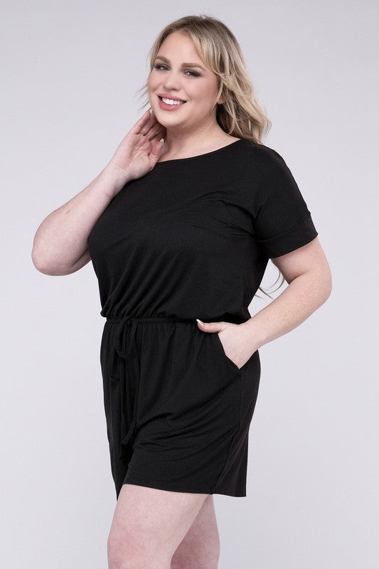 Plus Size Romper with Pockets, Brushed DTY - In Style Chics Boutique 