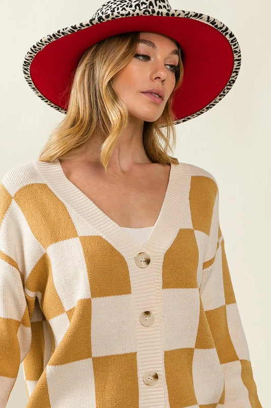 Checked V-neck Cardigan at In Style Chics Boutique 