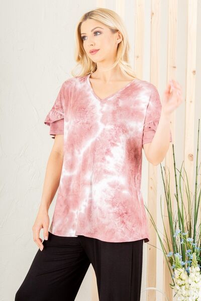 Ruffled Sleeve Tie Dye Top - In Style Chics Boutique Women's Juniors Plus Size Online Fashion 