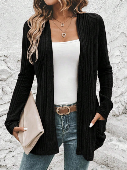 Pocketed Open Front Long Sleeve Cardigan - In Style Chics Boutique LLC