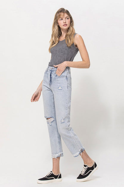 Super High Relaxed Cuffed Straight Jeans for Women - In Style Chics Boutique LLC