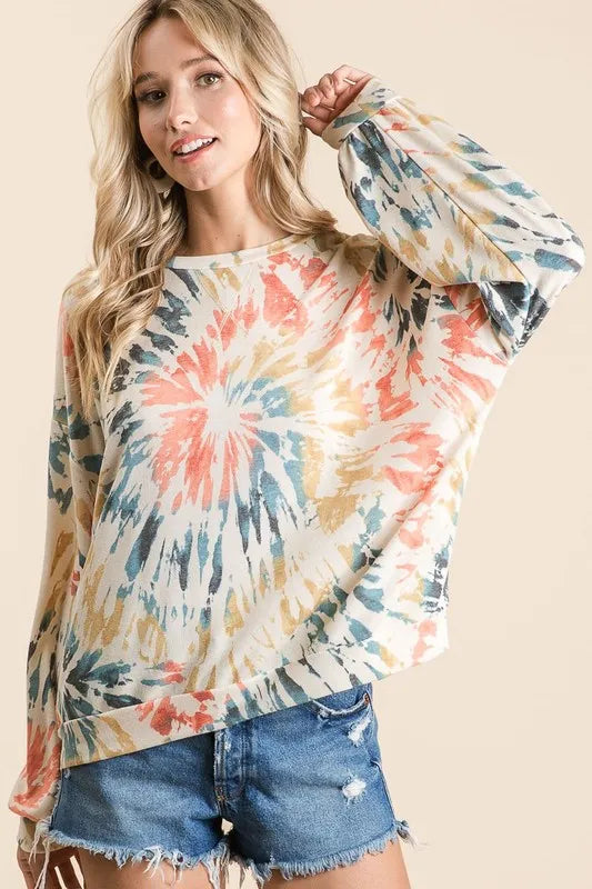 Tie Dye Print Terry Pull Over at In Style Chics Boutique 