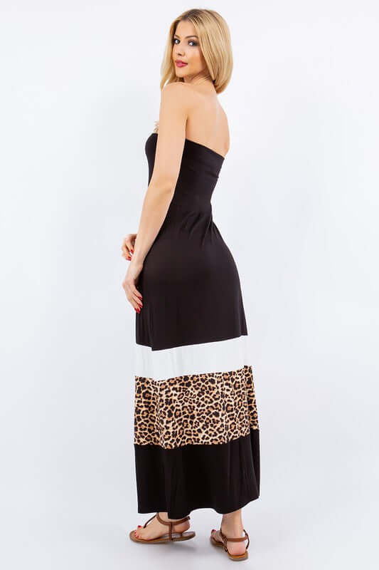 Leopard Color Block Tube Maxi Dress - In Style Chics Boutique Online Clothing Women's Juniors Plus Size 