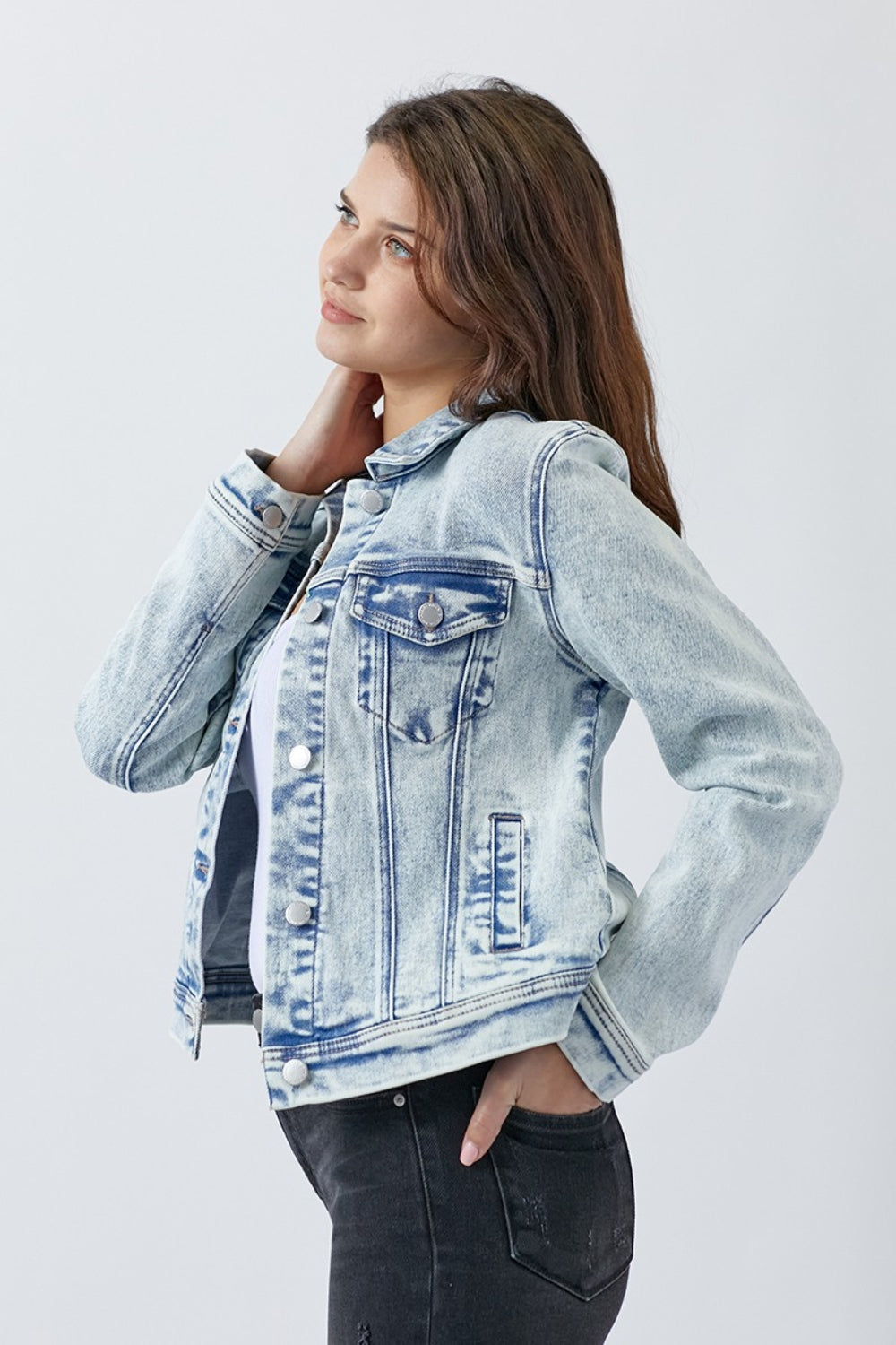 RISEN Button Up Washed Denim Jacket - In Style Chics Boutique LLC