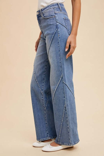 Annie Wear Decorative Seams Wide Leg Jeans - In Style Chics Boutique LLC