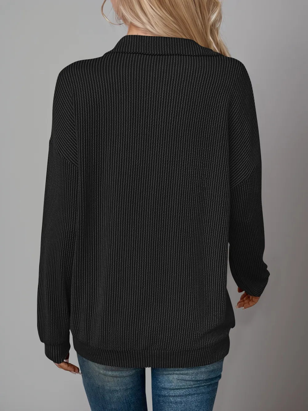 Striped Half Zip Long Sleeve T-Shirt at In Style Chics Boutique 
