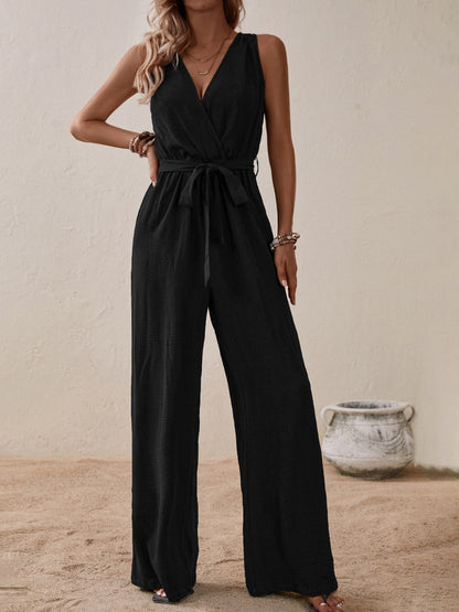 Tied Surplice Sleeveless Wide Leg Jumpsuit - In Style Chics Boutique LLC