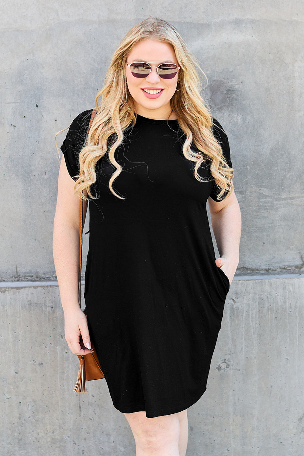 Basic Bae Bamboo Full Size Round Neck Short Sleeve Dress with Pockets - In Style Chics Boutique LLC