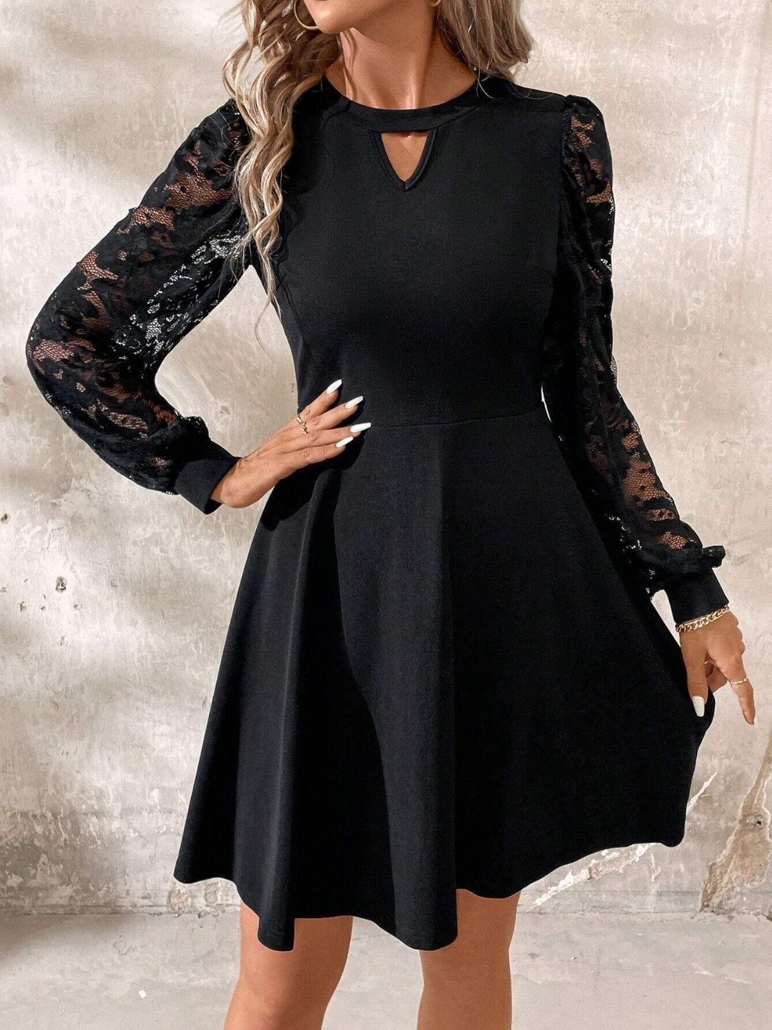 Cutout Lace Long Sleeve Mini Dress