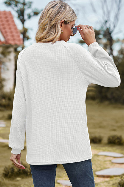 Eyelet Round Neck Long Sleeve T-Shirt - In Style Chics Boutique LLC