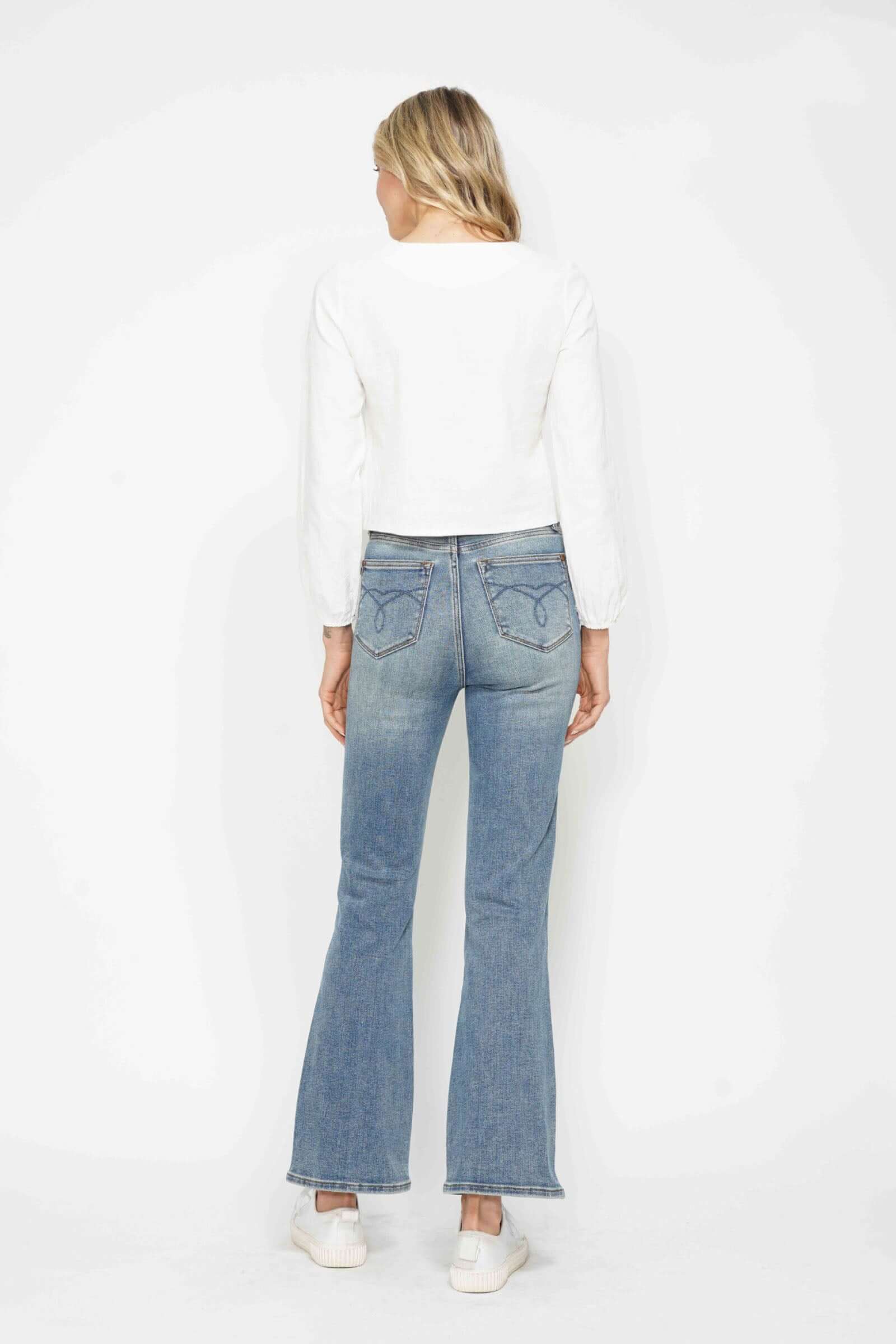 Judy Blue Tummy Control Back Embroidered Pocket Bootcut Jeans - Short Inseam - Petite - In Style Chics Boutique Women's Juniors Plus Size Apparel Online 