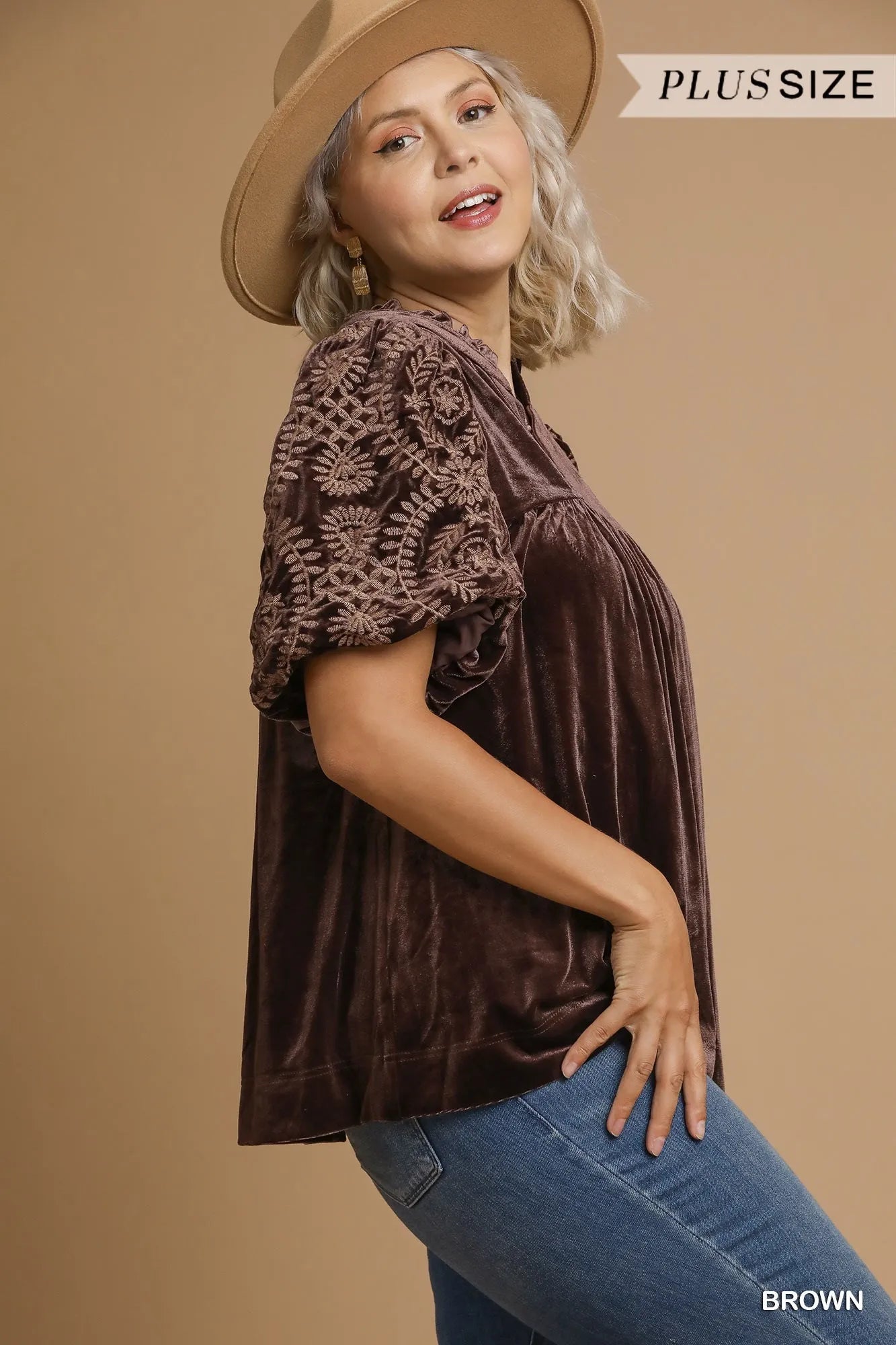 Velvet Embroidered Sleeve Blouse at In Style Chics Boutique 