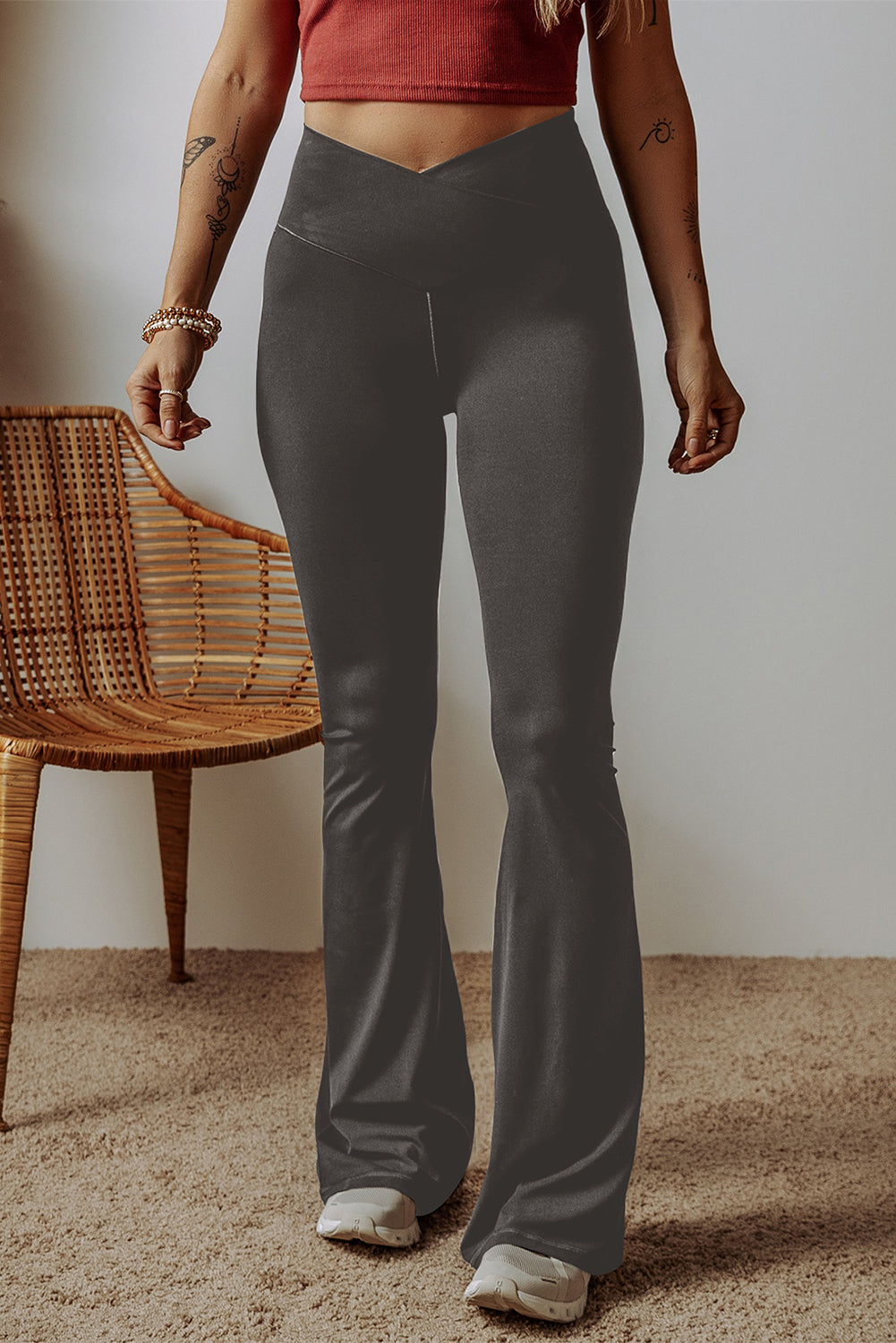 Black V Shape High Waist Flared Leggings - In Style Chics Boutique LLC