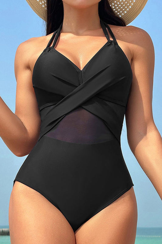 Crisscross Halter Neck One-Piece Swimwear - In Style Chics Boutique LLC