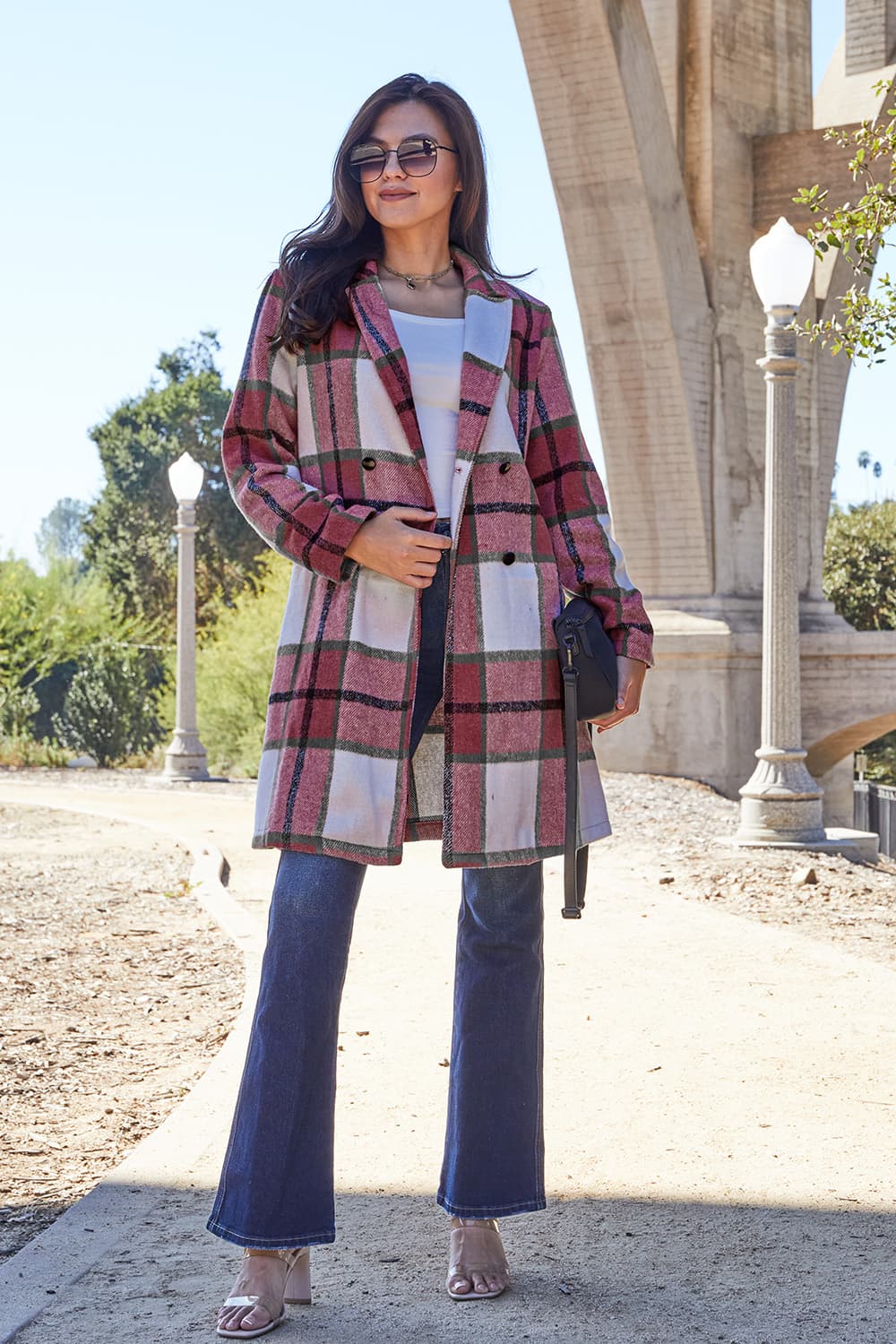 Double Take Full Size Plaid Button Up Lapel Collar Coat - In Style Chics Boutique LLC