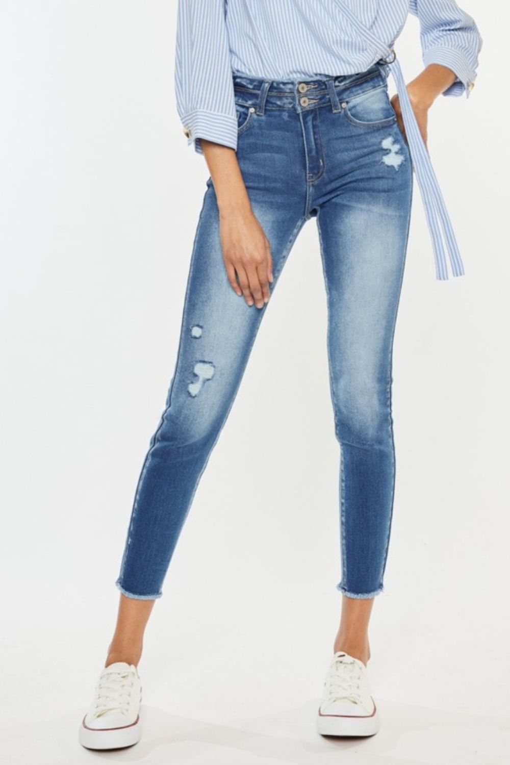 Kancan Distressed Raw Hem High Waist Jeans - In Style Chics Boutique LLC