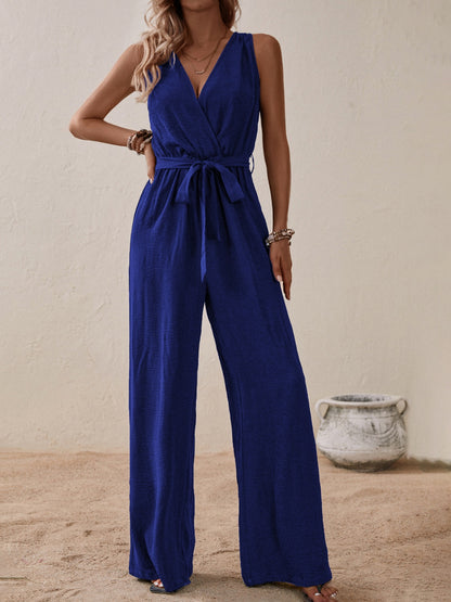 Tied Surplice Sleeveless Wide Leg Jumpsuit - In Style Chics Boutique LLC