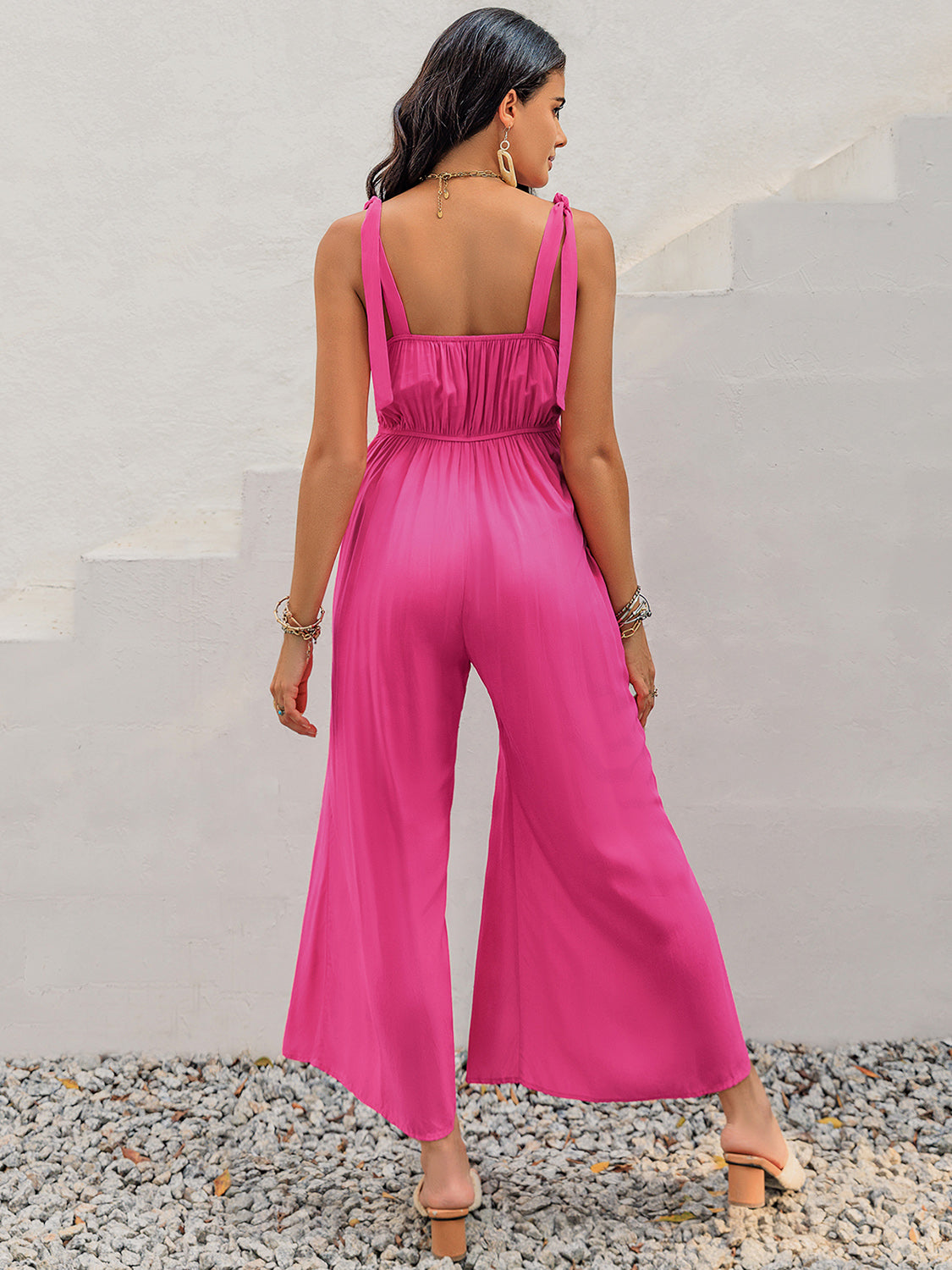 V-Neck Wide Strap Slit Jumpsuit - In Style Chics Boutique LLC